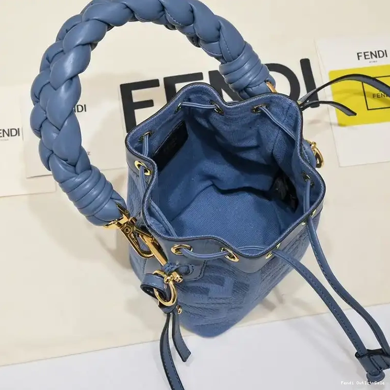 Affordable Tresor Fendi Handle Woven FF with Motif Canvas Blue In Bag Mon Bucket Mini 0521